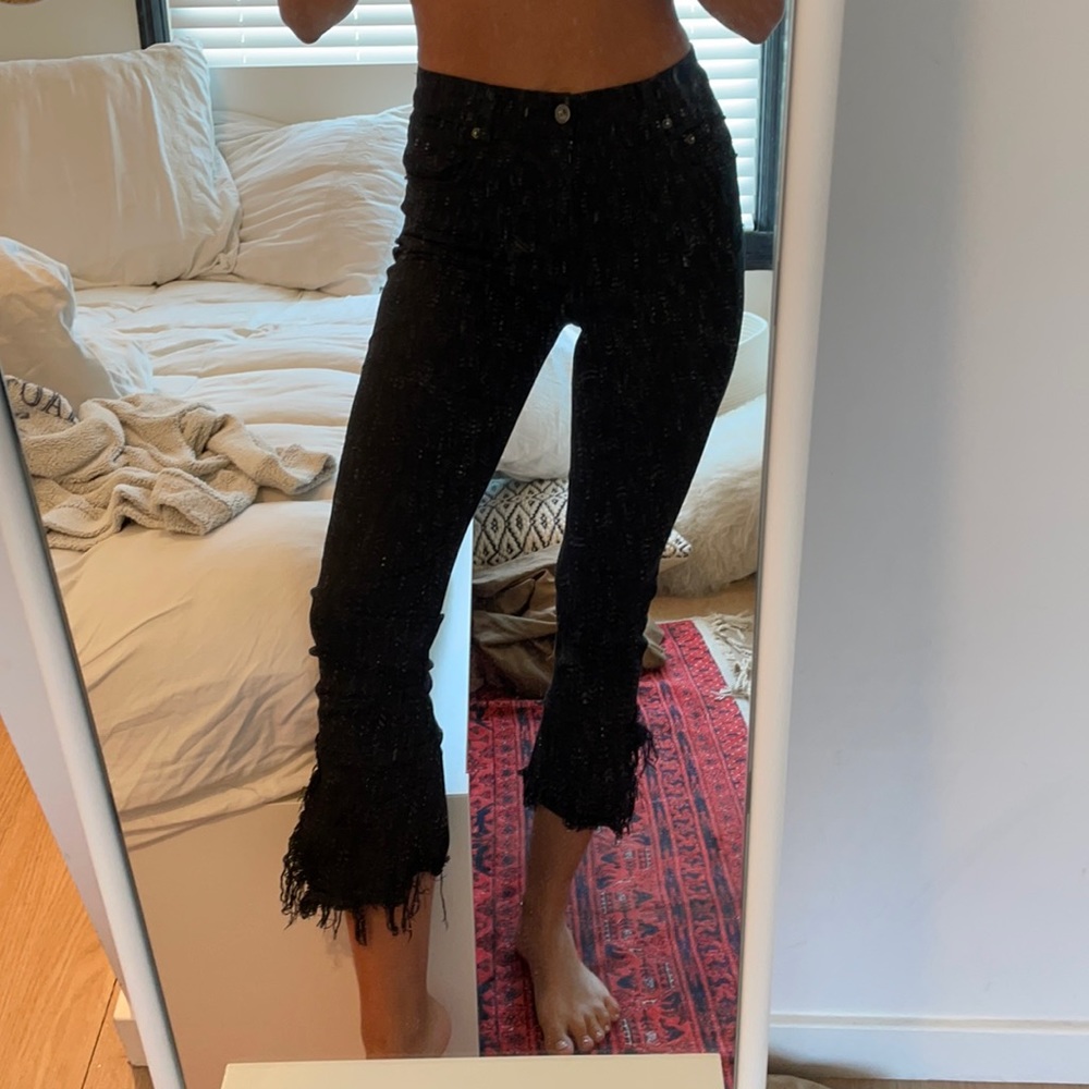 Black Reformation Ankle Crop Fringe Pant